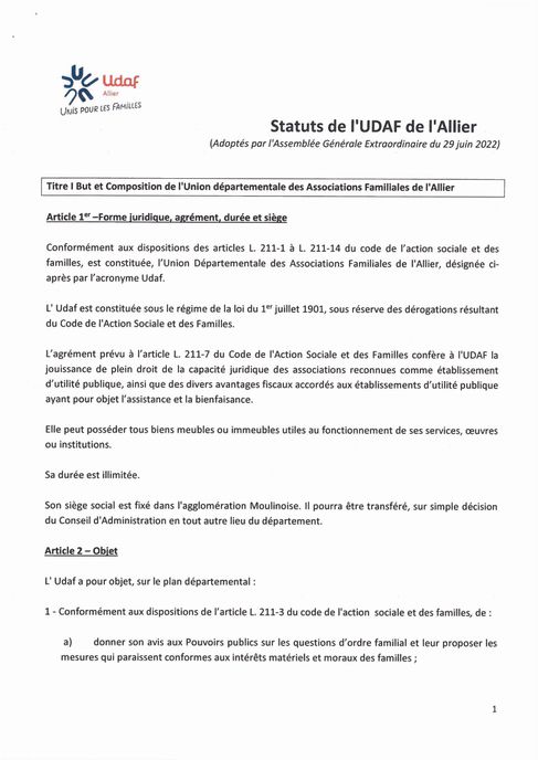 Statuts Udaf Allier 2022